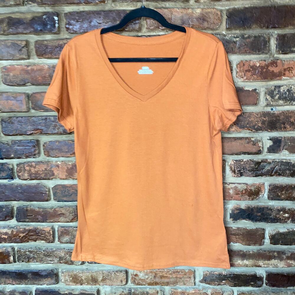 NWOT Fanatics Orange Short Sleeve V-Neck Cotton T-Shirt Tee Women's Size Large